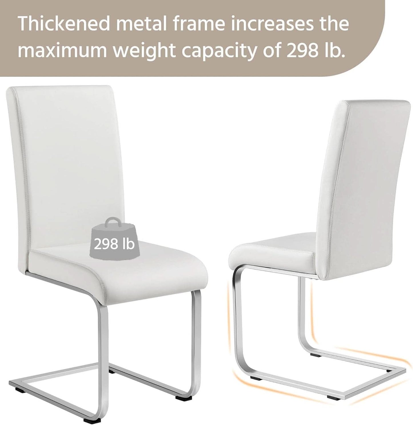 Set Of 2 High Back Faux Leather Dining Chairs White