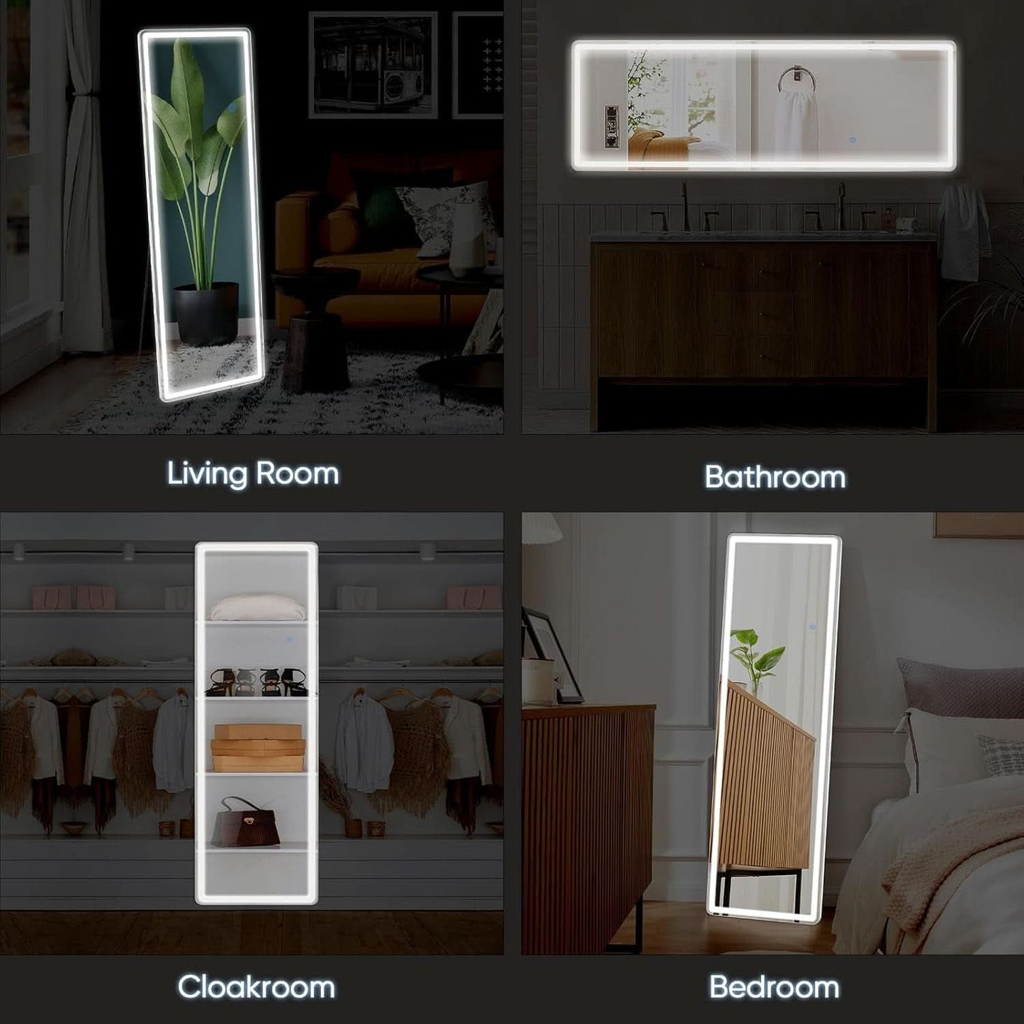 LED 20x63 Full Length Mirror With 3 Color Lights For Bedroom