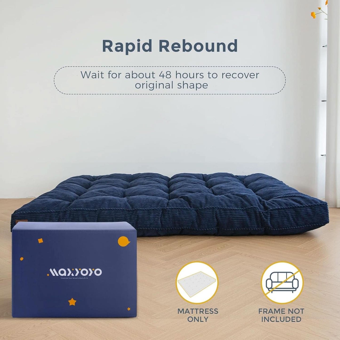 6-Inch Full-Size Futon Mattress Navy Tufted Shredded Foam