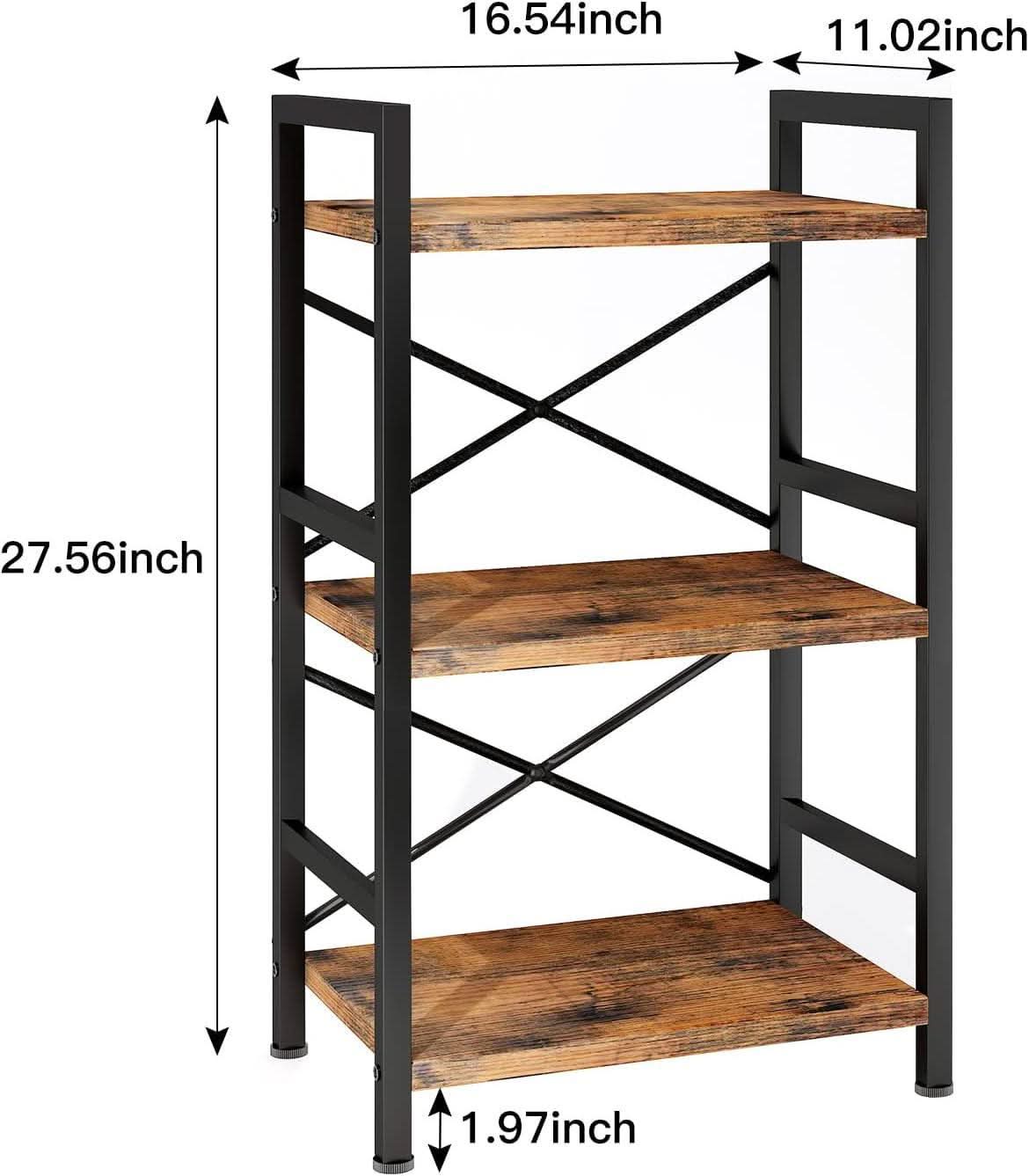 Rustic Brown 3 Tier Metal Bookshelf For Living Room