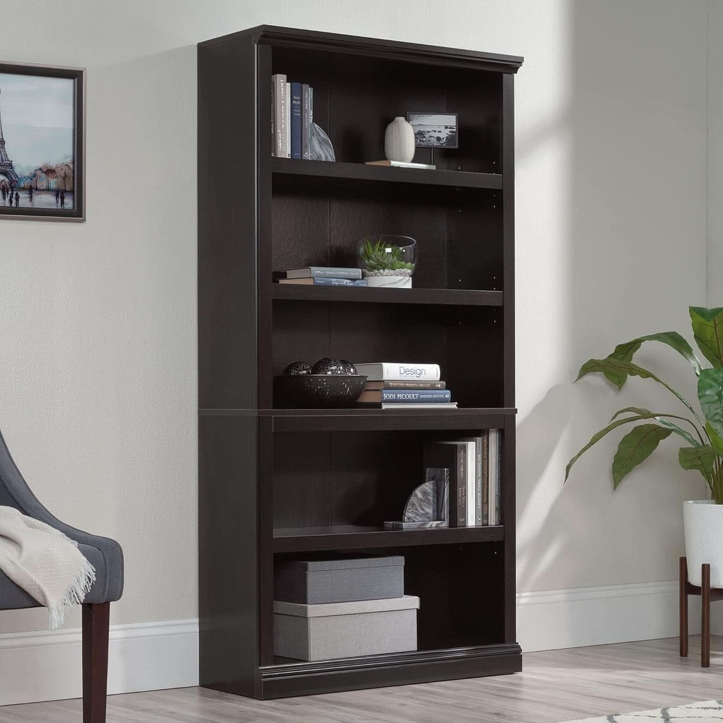 Estate Black 5 Shelf Bookcase 35.28 x 13.23 x 69.76 Inches