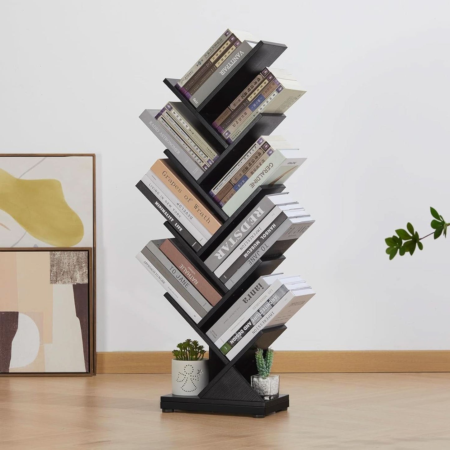 8 Tier Tree Bookshelf Natural Wood Finish Bookcase