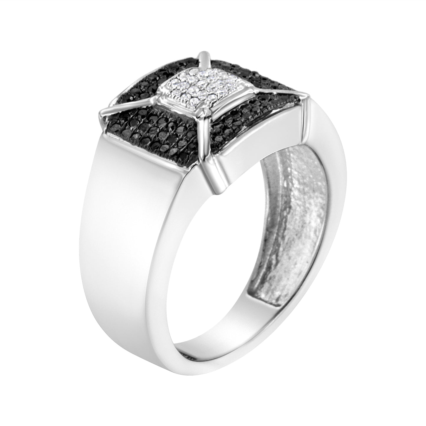 .925 Sterling Silver 3/8 Cttw Composite Enhanced Black and White Diamond Men's Band Ring (H-I, I2-I3) - Size 10