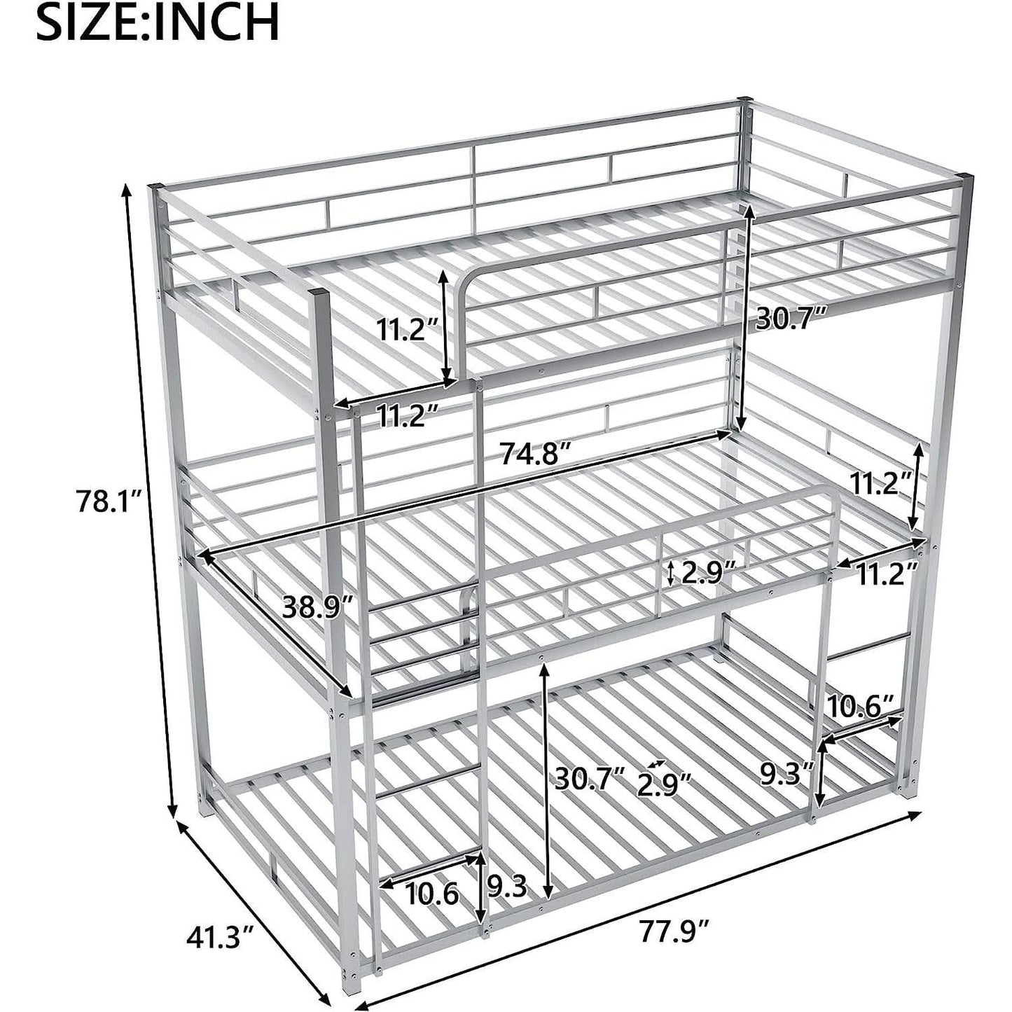 Black Triple Metal Bunk Bed Twin XL Full Queen Sizes