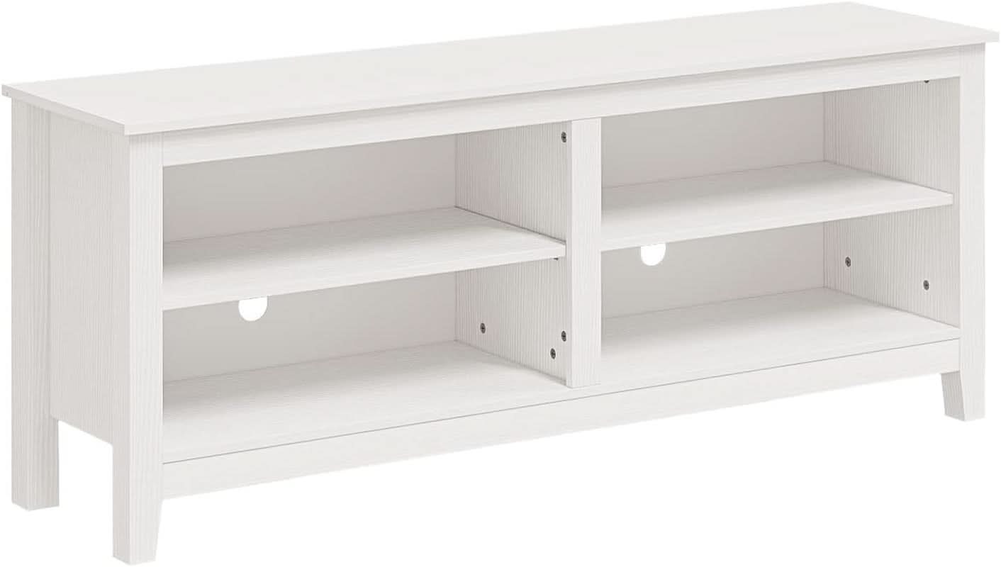 White Four Cubby TV Stand For 60 Inch TV With Open Storage