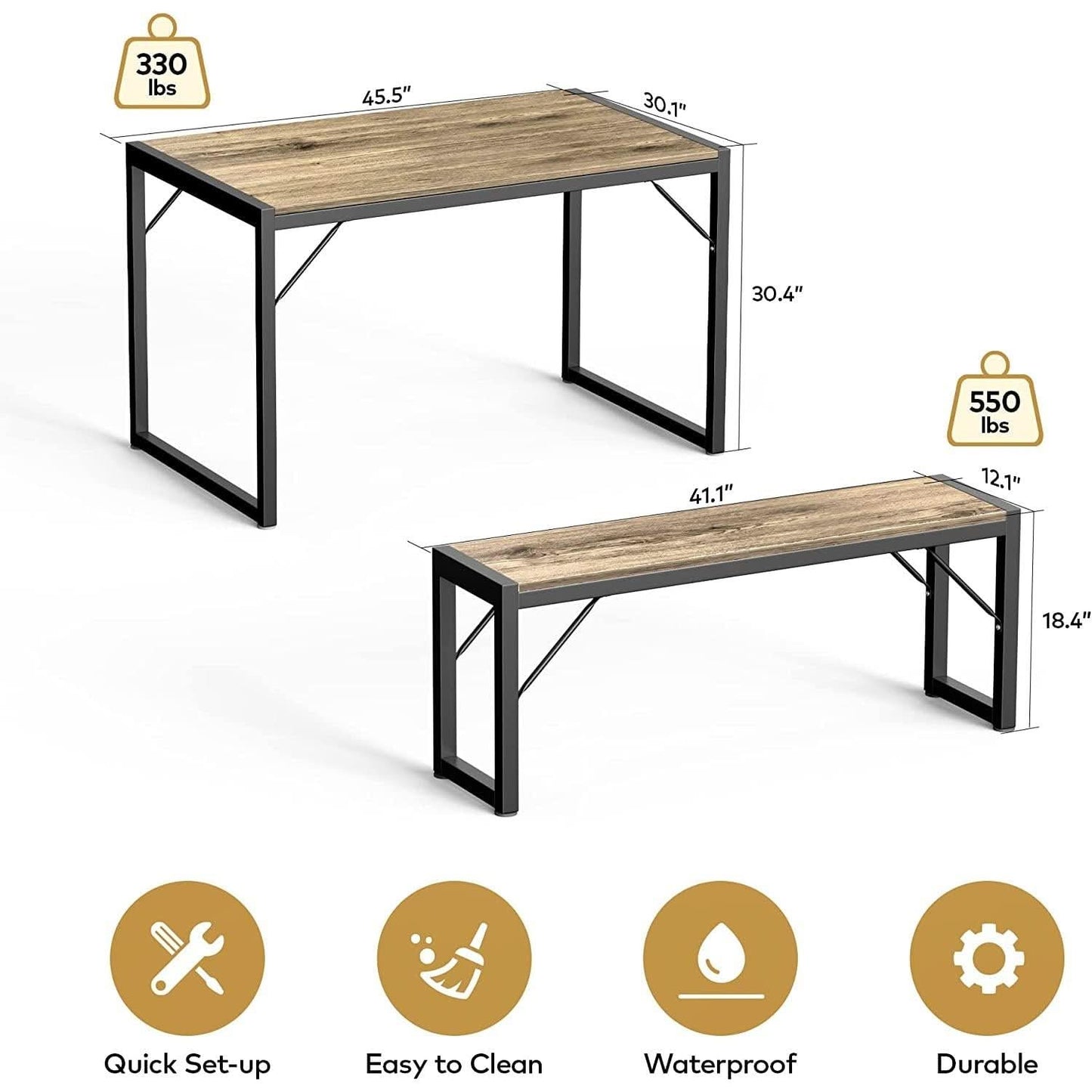 Dining Table Set For 4 With 2 Benches Gray Finish Modern