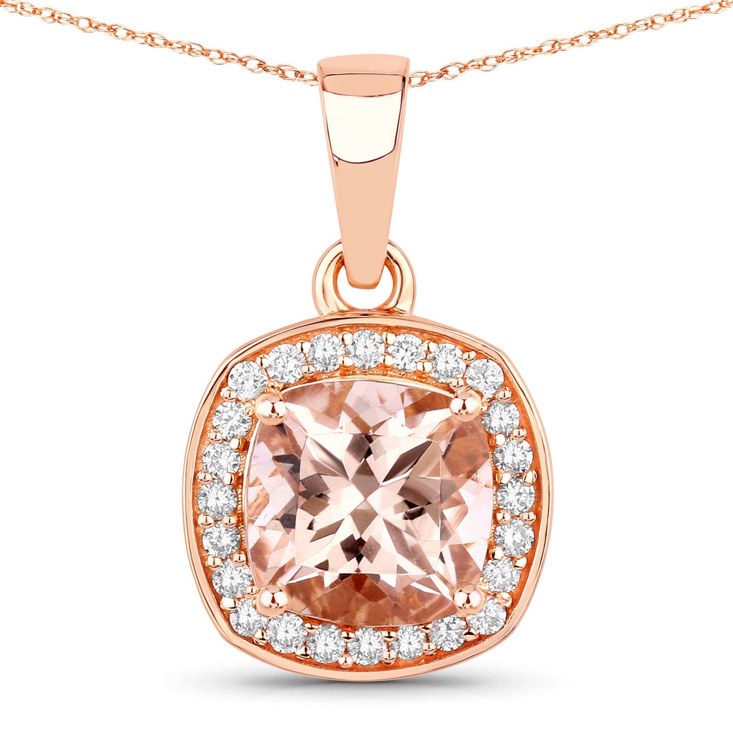 1.36 Carat Genuine Morganite and White Diamond 14K Rose Gold Pendant