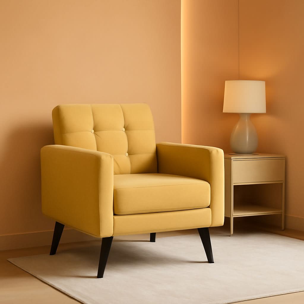 Yellow Mid Century Modern Upholstered Accent Chair