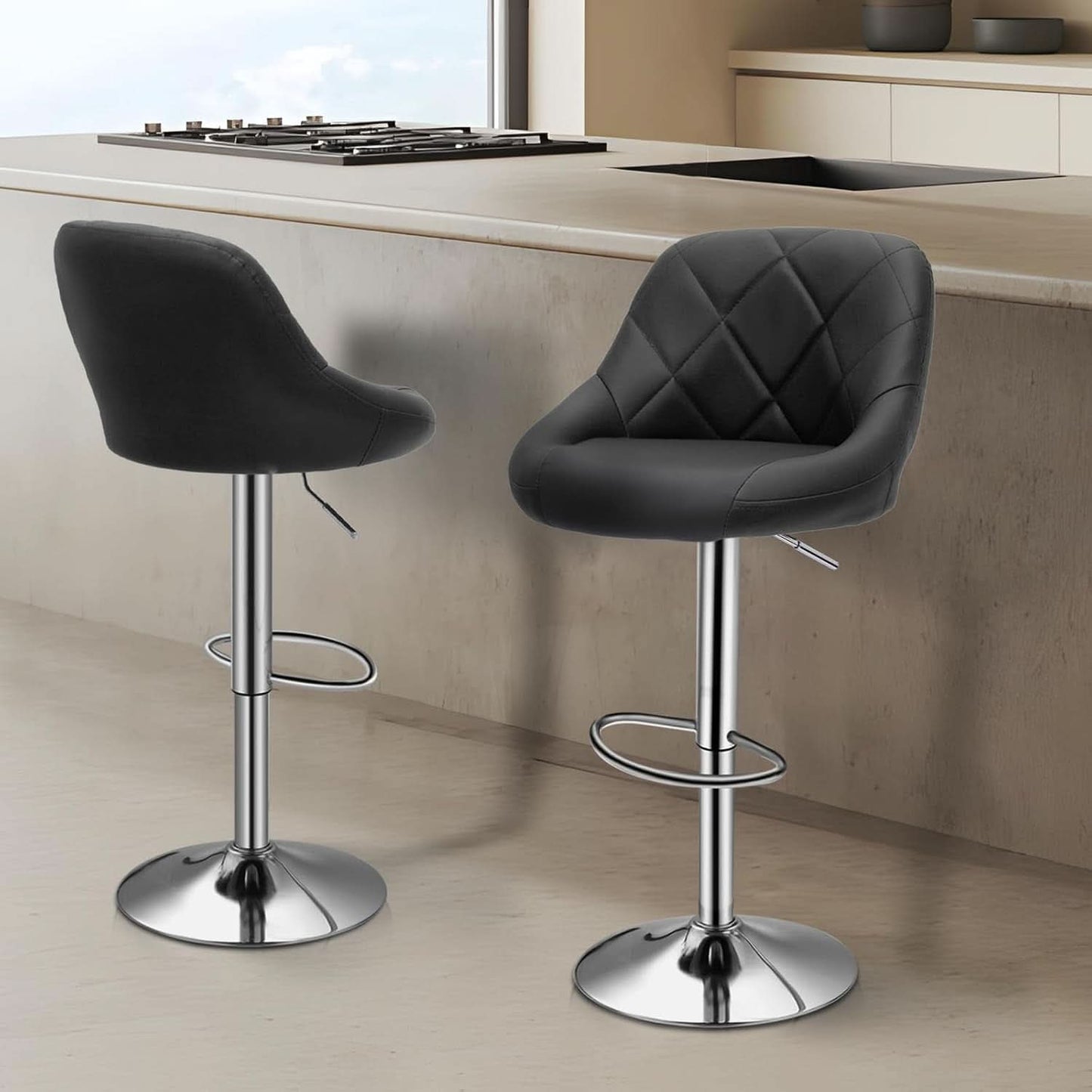 Bar Stools Set of 2 Adjustable Swivel Black Counter Height