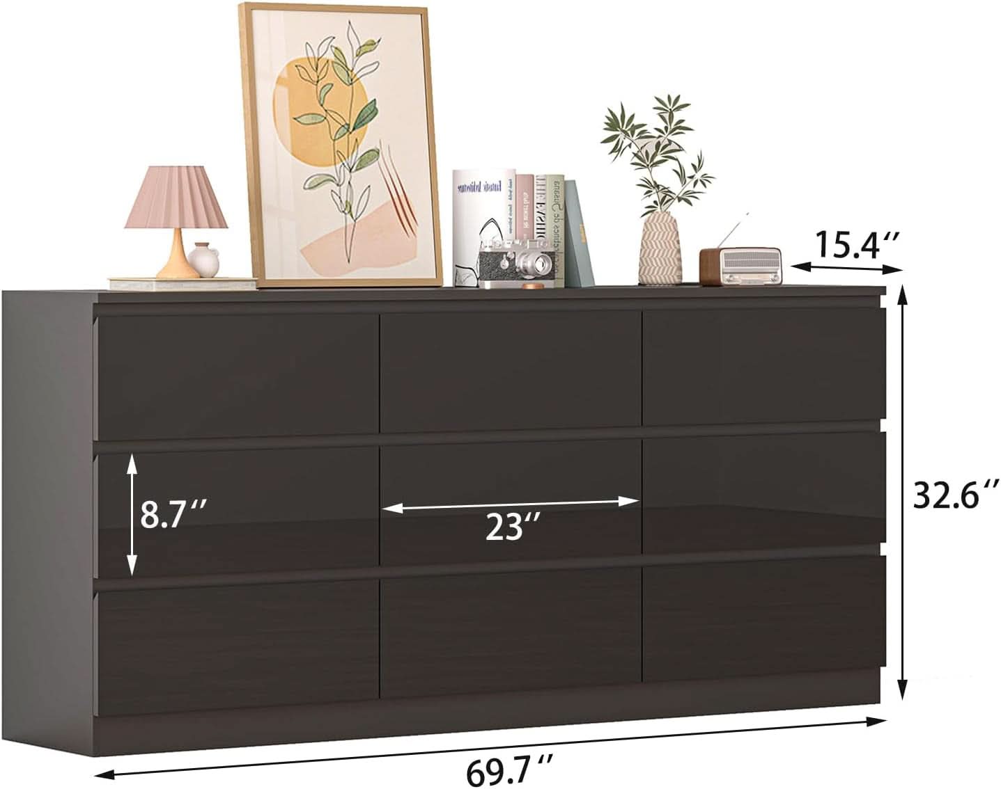70 Inch Black Dresser With Built In Power Outlets Storage