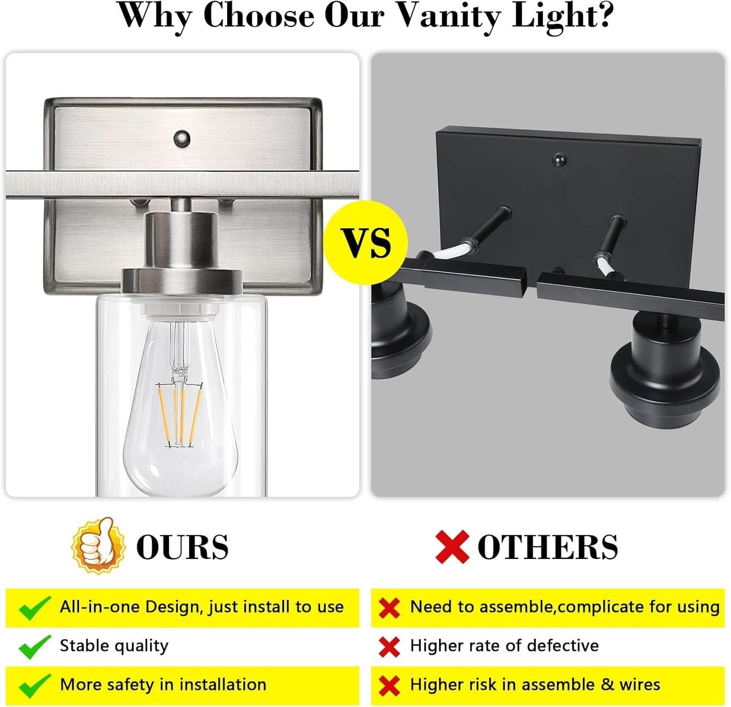 3 Light Brushed Nickel Vanity Light Fixture For Bathroom
