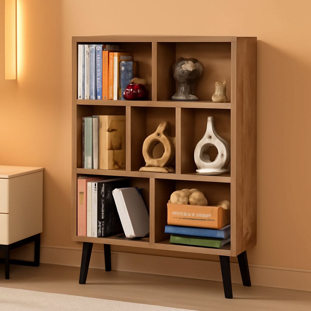 7 Cube Bookshelf 3 Tier Modern With Legs Oak Grey Display