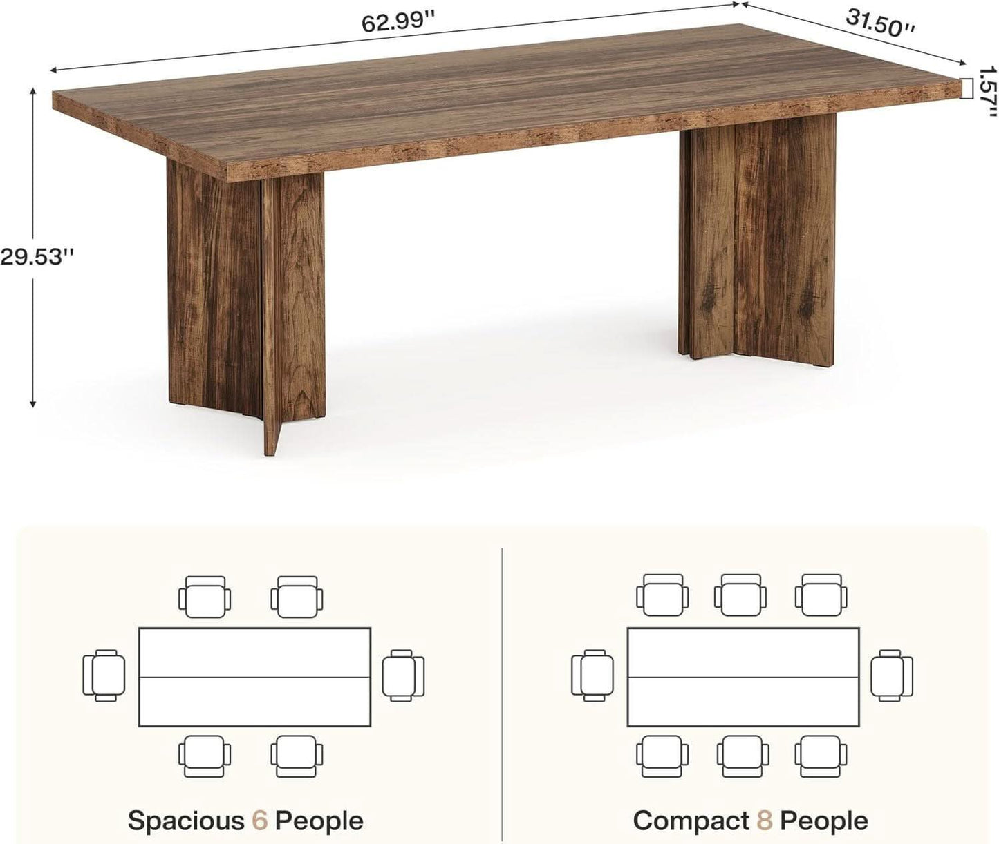 63 Inch Farmhouse Dining Table Vintage Brown Elegant
