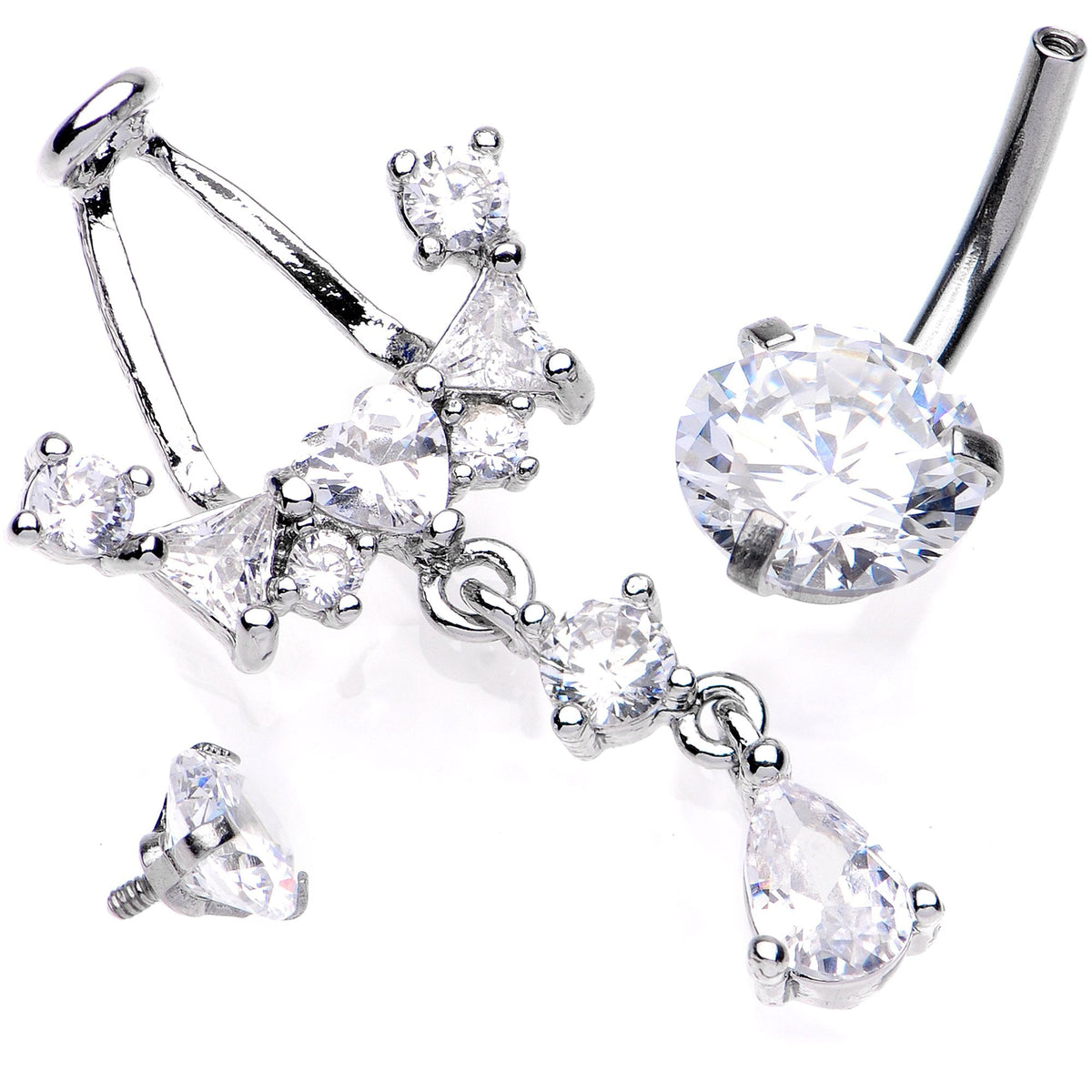 Clear CZ Gem Alluring Elegance Dangle Belly Ring