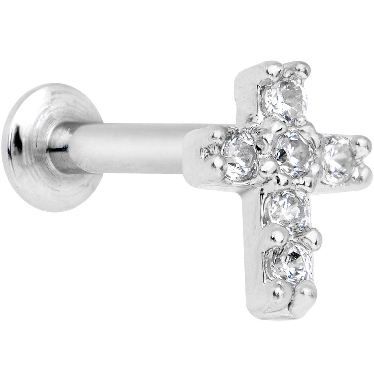 5/16 Clear CZ Internally Threaded Cross Labret Monroe