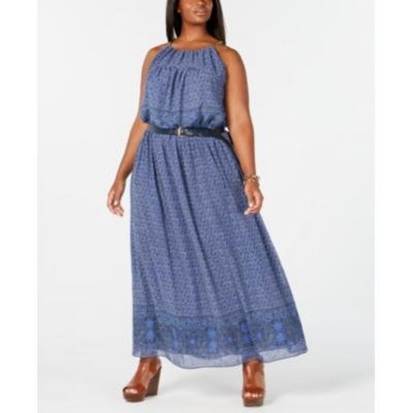 MICHAEL Michael Kors Womens Plus Printed Chain Maxi Dress