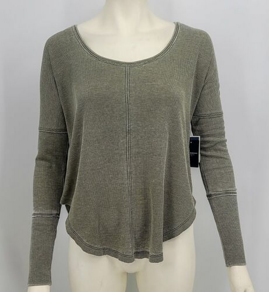 Lucky Brand Womens Slub Casual Long Sleeve Scoop Neck Top, Size XS