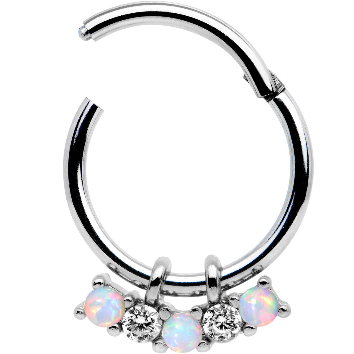 16G 3/8 White Synthetic Opal Dazzle Hinged Segment Ring