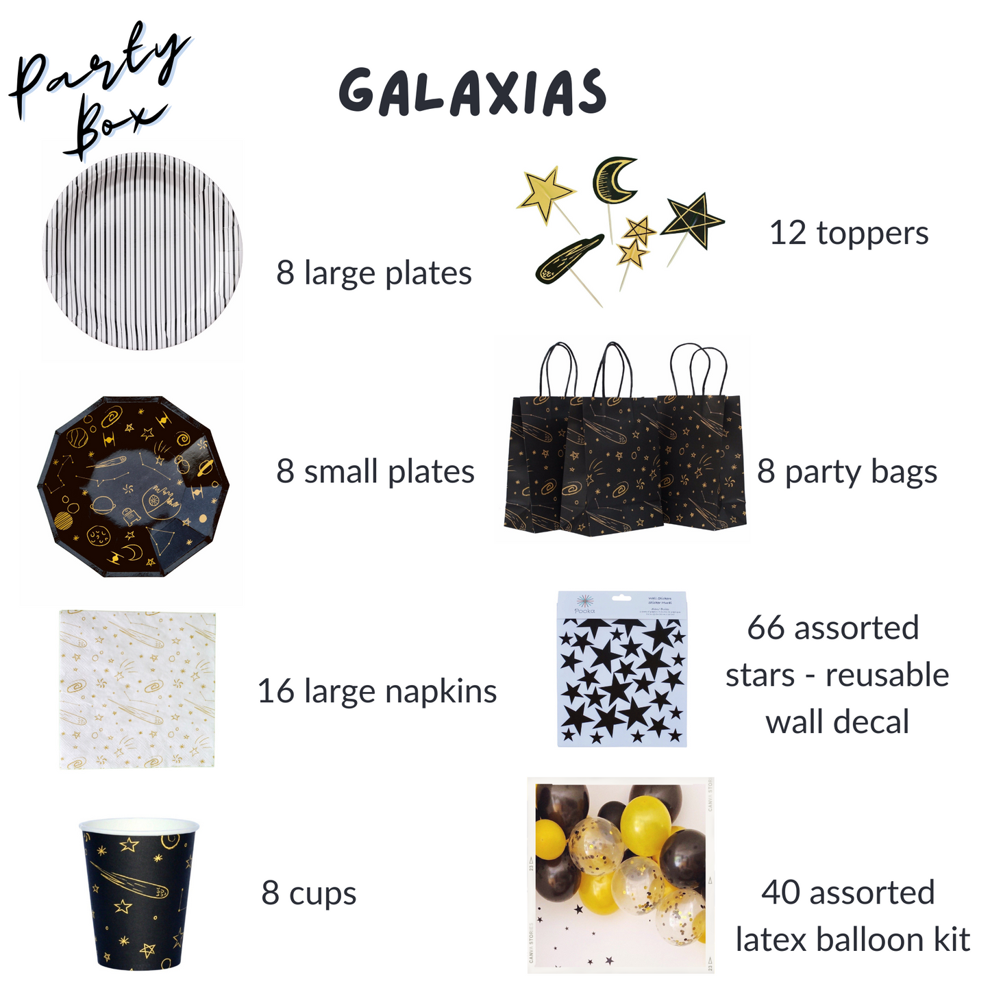 Galaxias Party Supplies in a Box