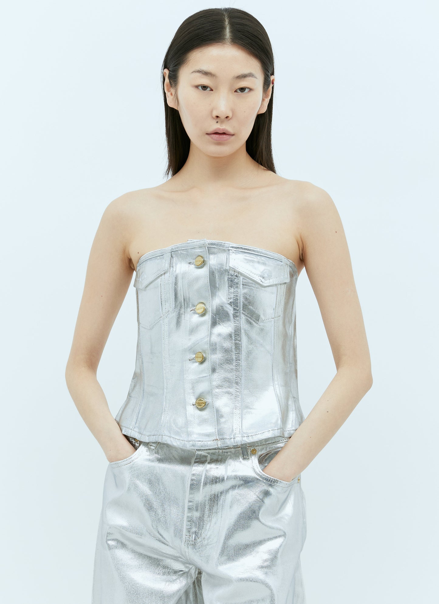 Ganni Women Foil Denim Corsage