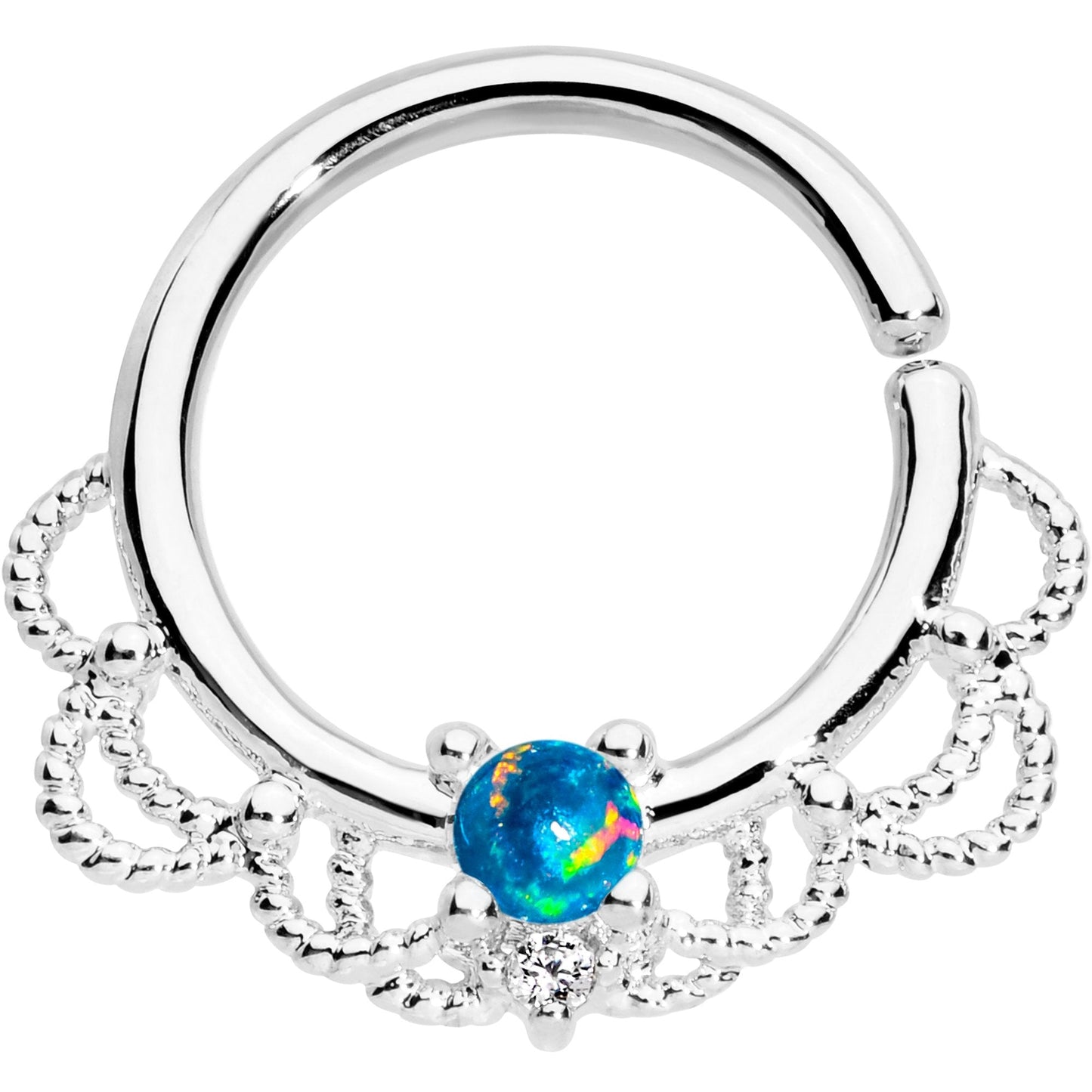 16G 5/16 Green Faux Opal Platinum Plated Seamless Circular Ring