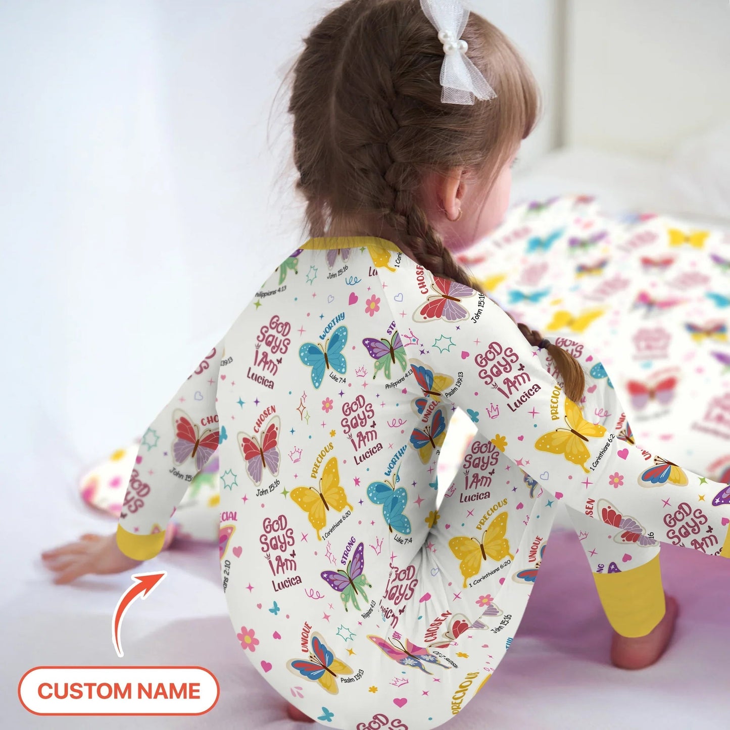 God Says I Am Custom Name Girl Two Piece Long Sleeve Pajama Set