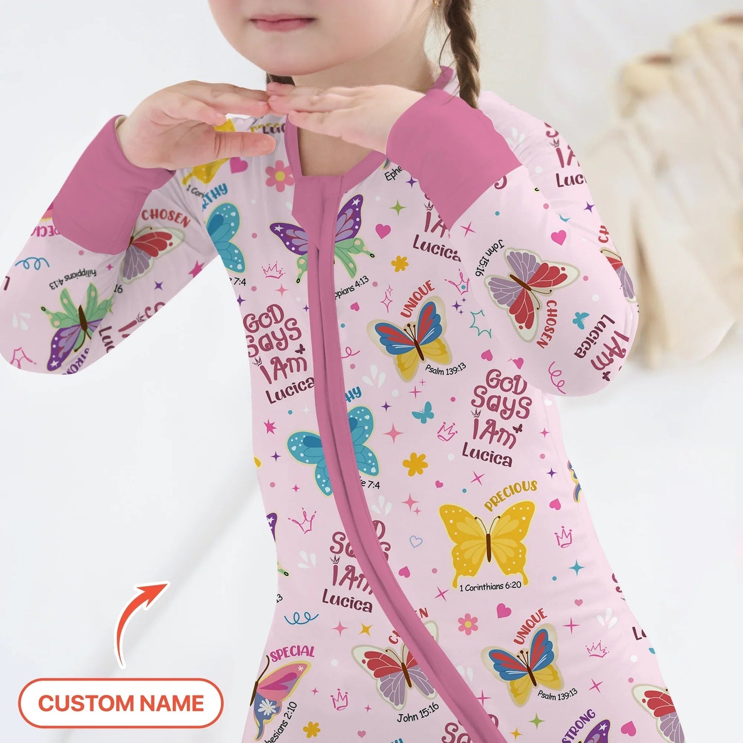God Says I Am Custom Name Girl Two Piece Long Sleeve Pajama Set