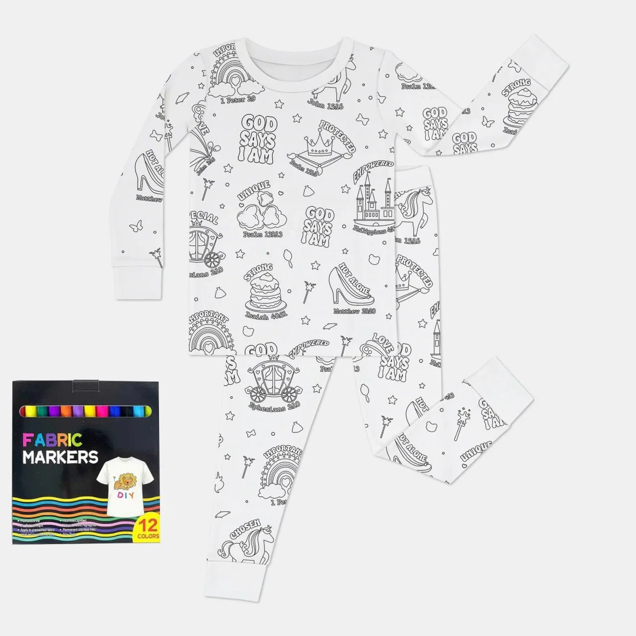 God Says I am Girl Colorable Two Piece Pajama Set