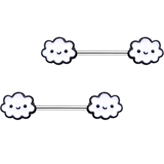 14G 9/16 Fluffy Little Clouds Barbell Nipple Ring Set