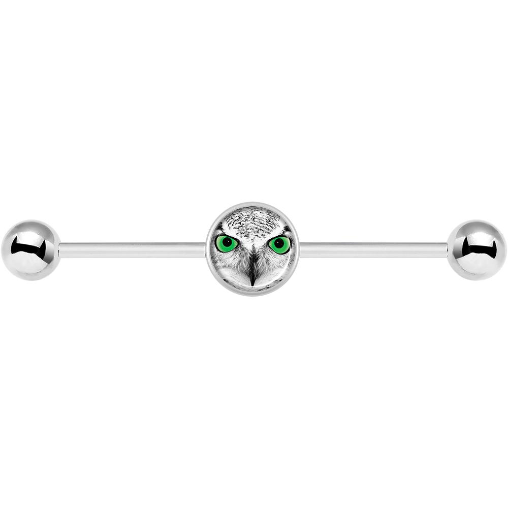 14G Black White Owl Industrial Barbell 37mm