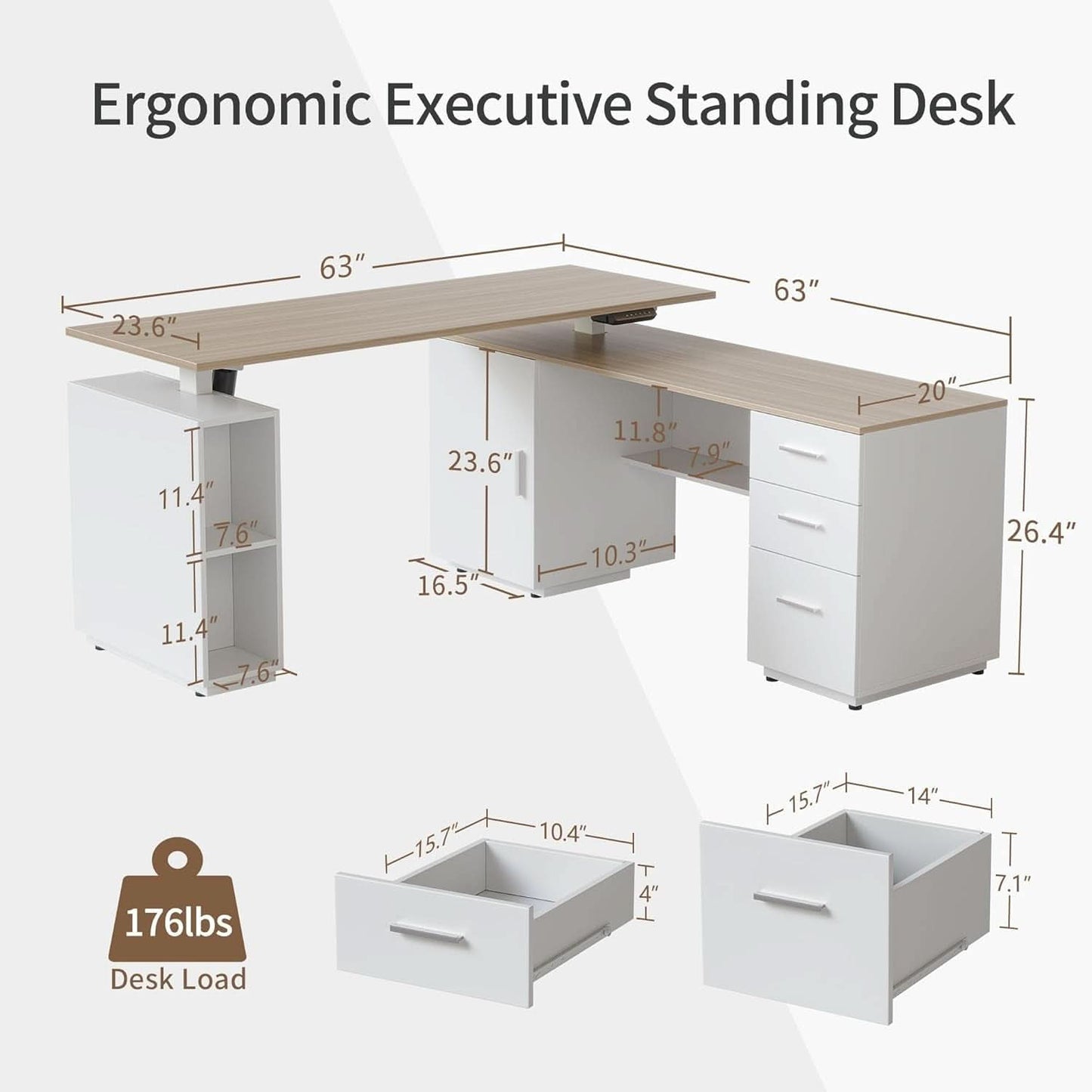 Height Adjustable L Shaped Electric Standing Desk With Storage