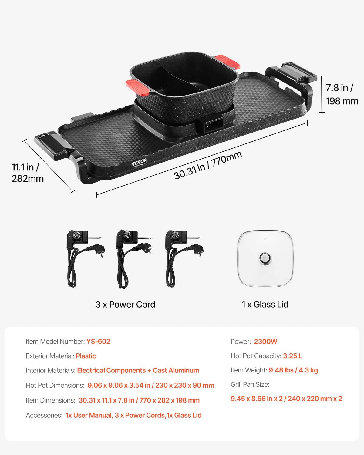 Hot Pot with Grill, 2300W 2-in-1 Electric Smokeless Grill and Hot Pot,
