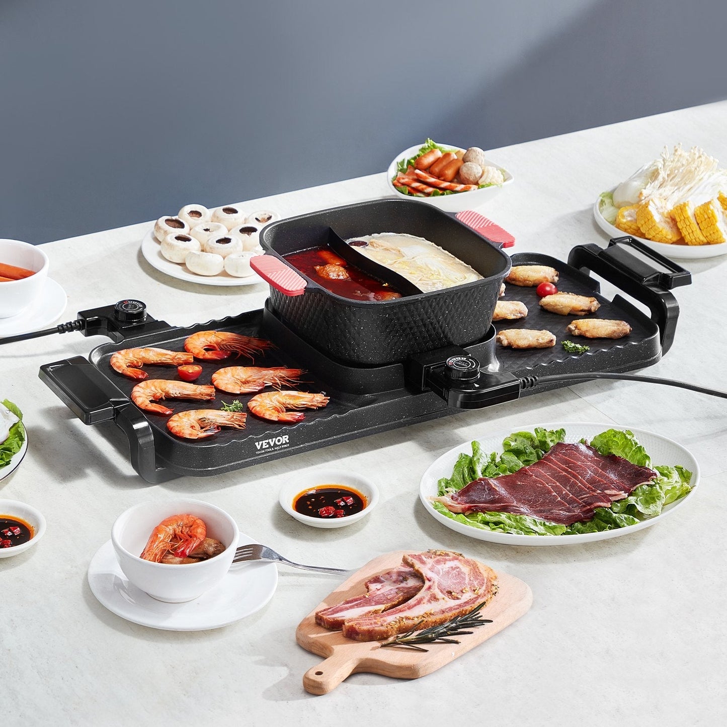 Hot Pot with Grill, 2300W 2-in-1 Electric Smokeless Grill and Hot Pot,