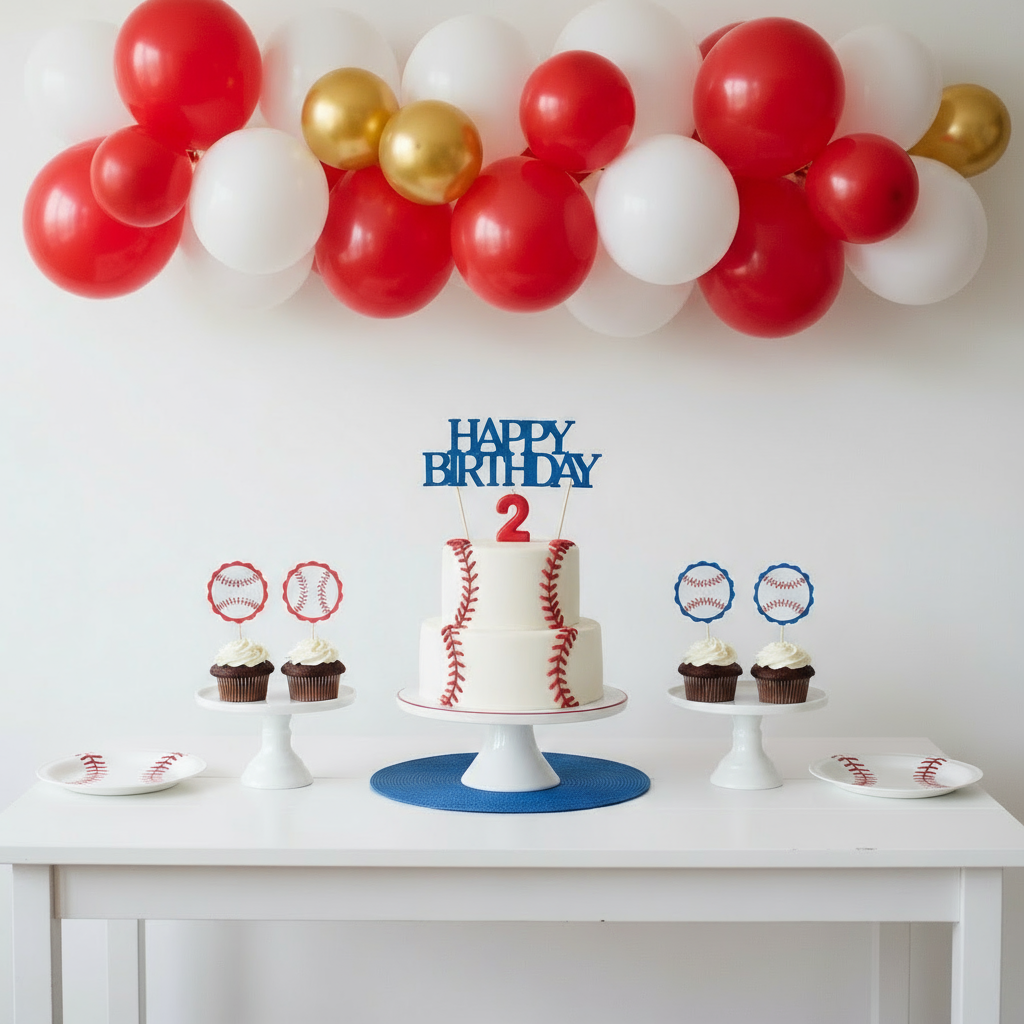 Baseball Balloon Garland Kit - Red, Gold & White (50+ Pack)