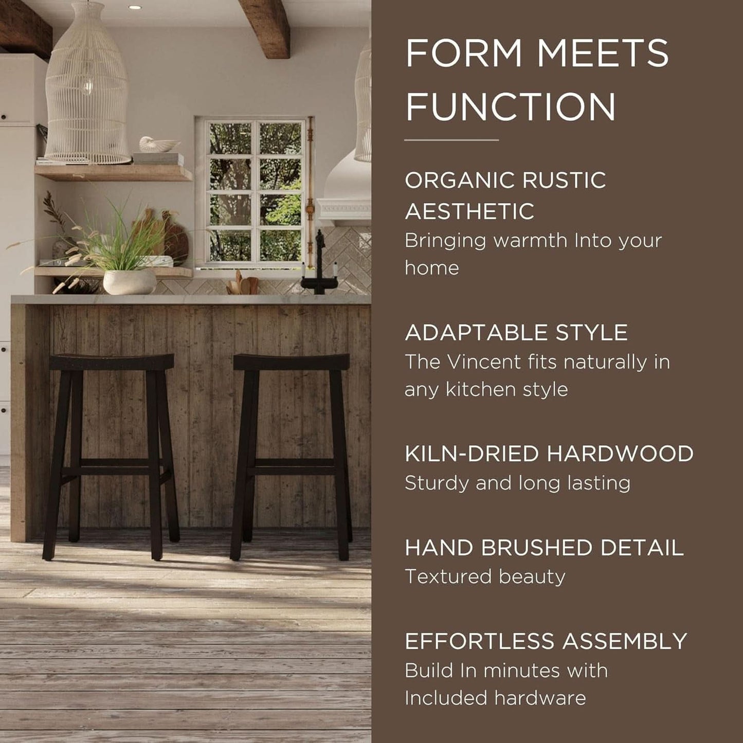Vincent 31 Inch Antiqued Brown Wood Bar Stool Backless