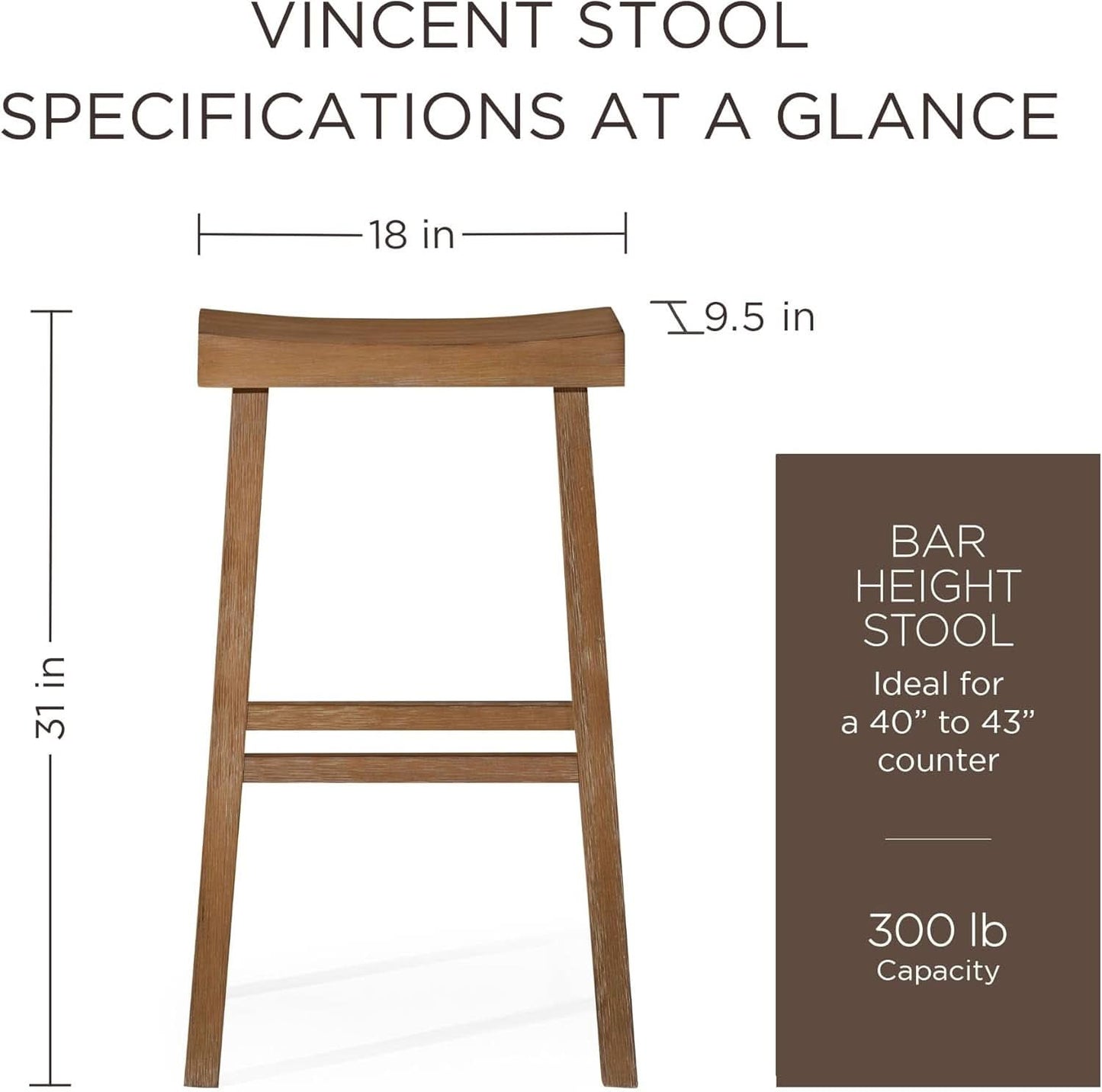 Vincent 31 Inch Antiqued Brown Wood Bar Stool Backless