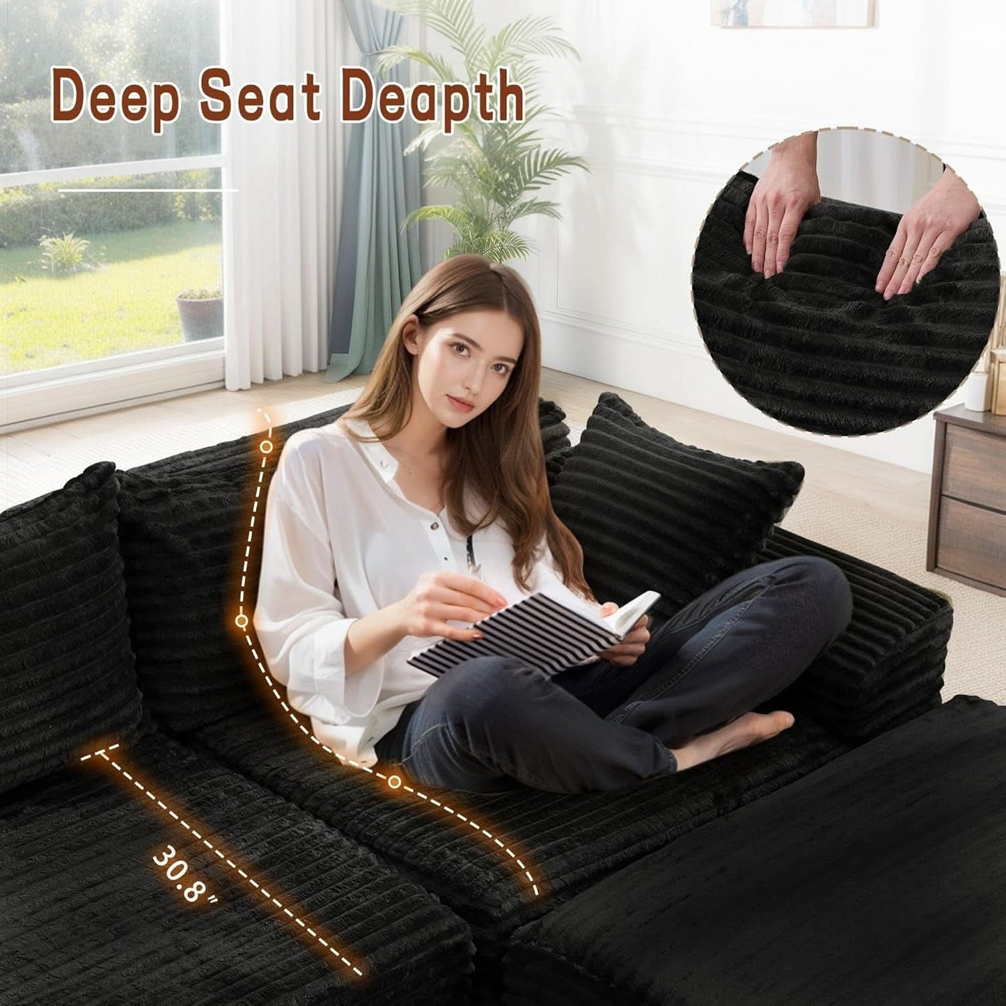 108 Inch L Shape Modular Sectional Sofa Corduroy Fabric For Living Room Comfort Everyday