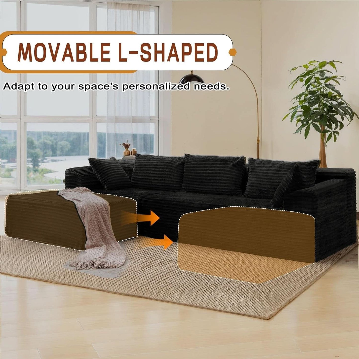 108 Inch L Shape Modular Sectional Sofa Corduroy Fabric For Living Room Comfort Everyday