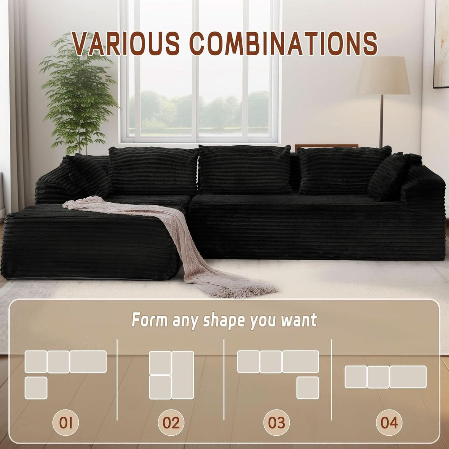 108 Inch L Shape Modular Sectional Sofa Corduroy Fabric For Living Room Comfort Everyday