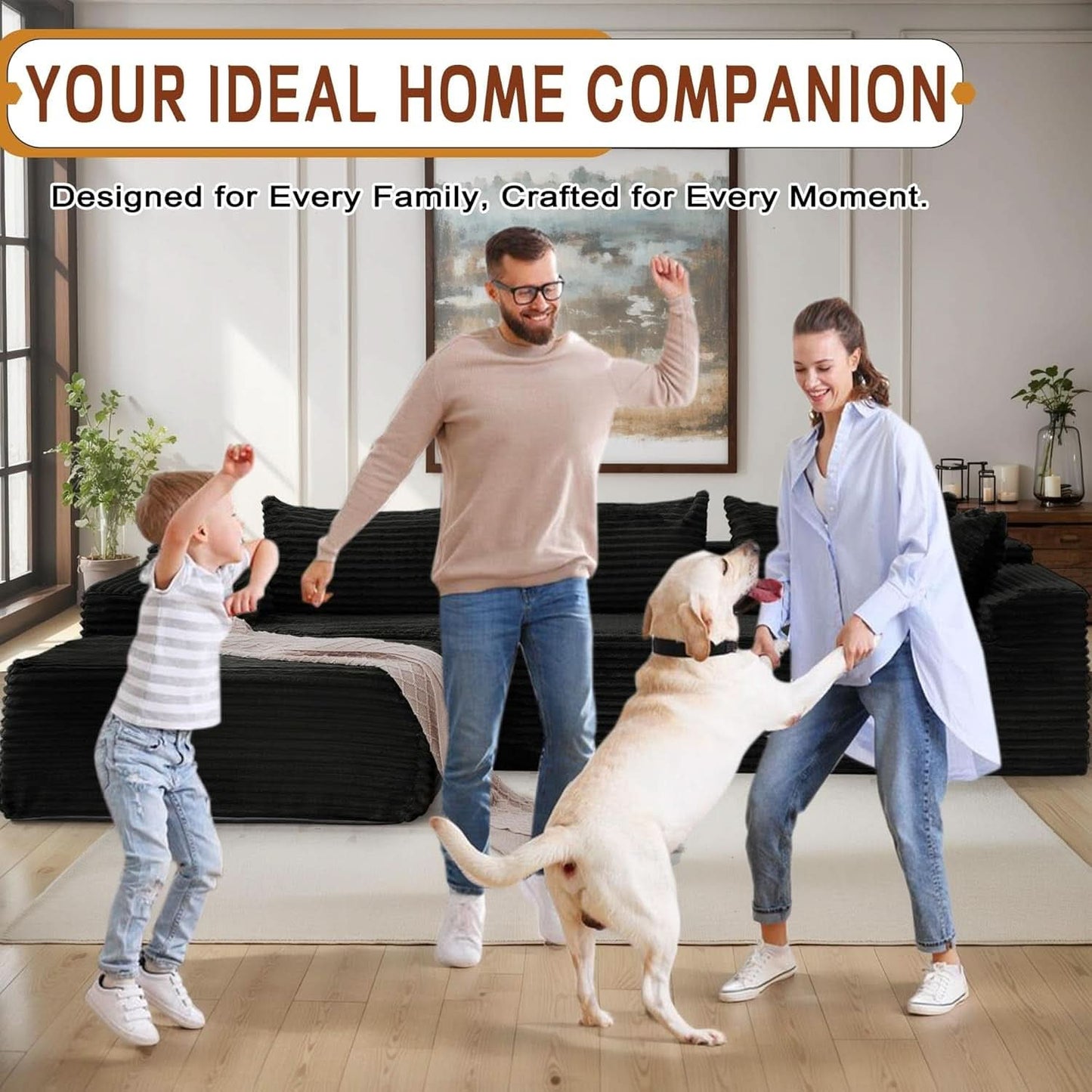 108 Inch L Shape Modular Sectional Sofa Corduroy Fabric For Living Room Comfort Everyday