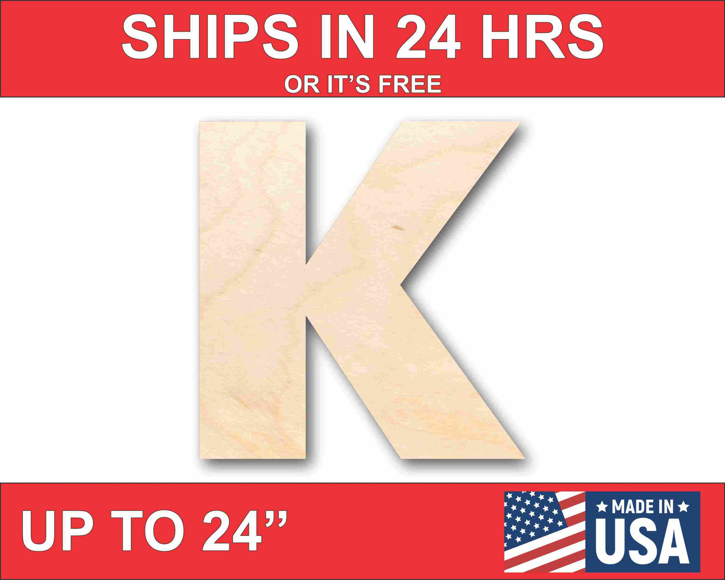 Unfinished Wood Block Letter K - Craft - up to 46" DIY