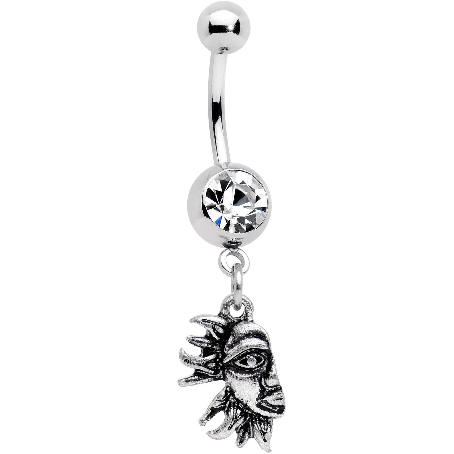 Clear Gem Sun Smile Puzzle Best Friend Dangle Belly Ring Set of 2