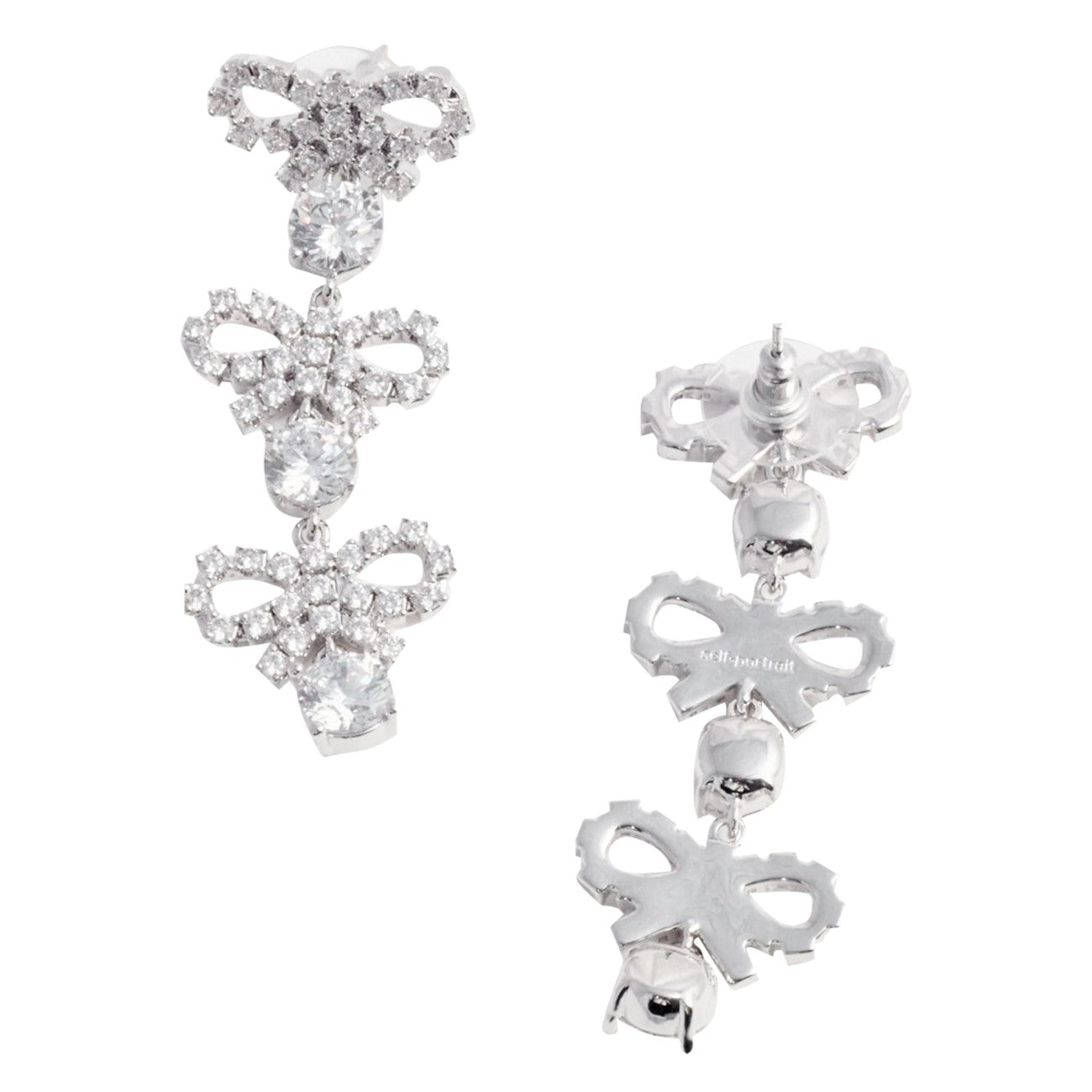 Self Portrait Women Micro Bow Crystal Tiered Earrings