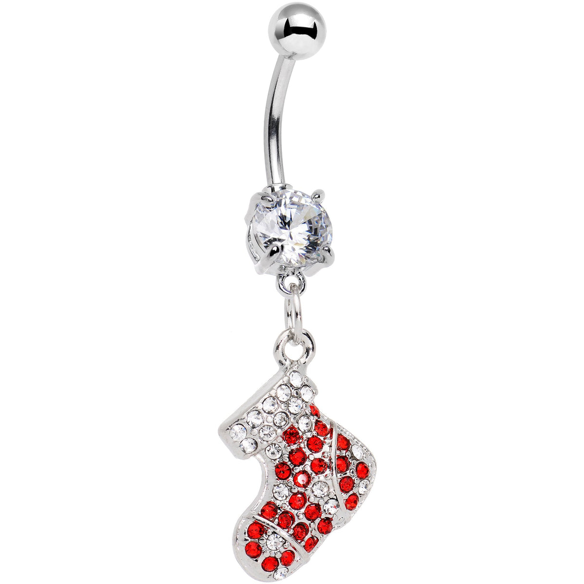 Clear Red Gem Santa Stocking Dangle Belly Ring