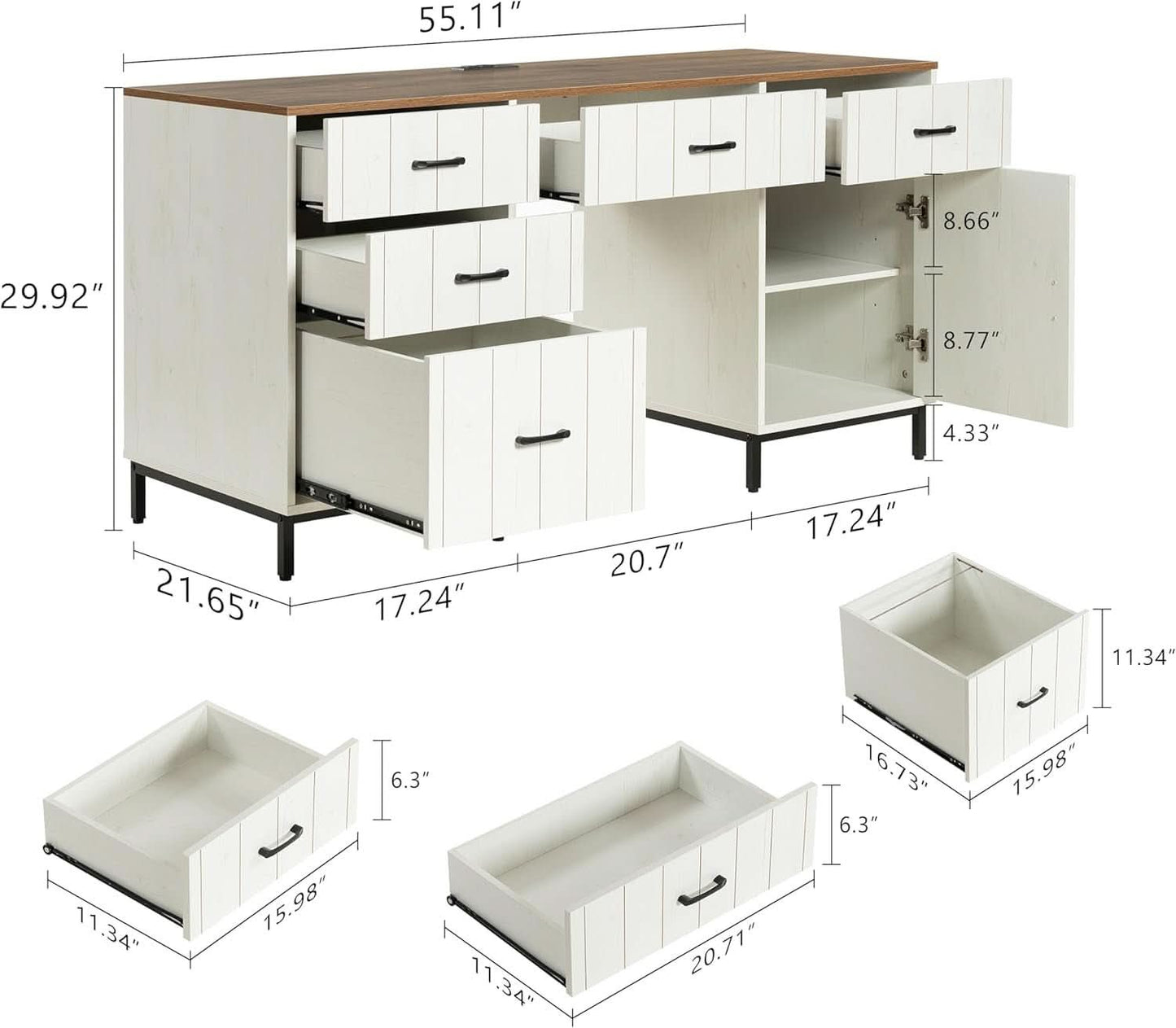 Modern 55 Inch Executive Desk with Charging Station
