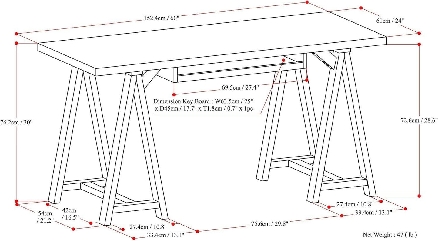 Modern Industrial Solid Wood Writing Desk with Keyboard Tray