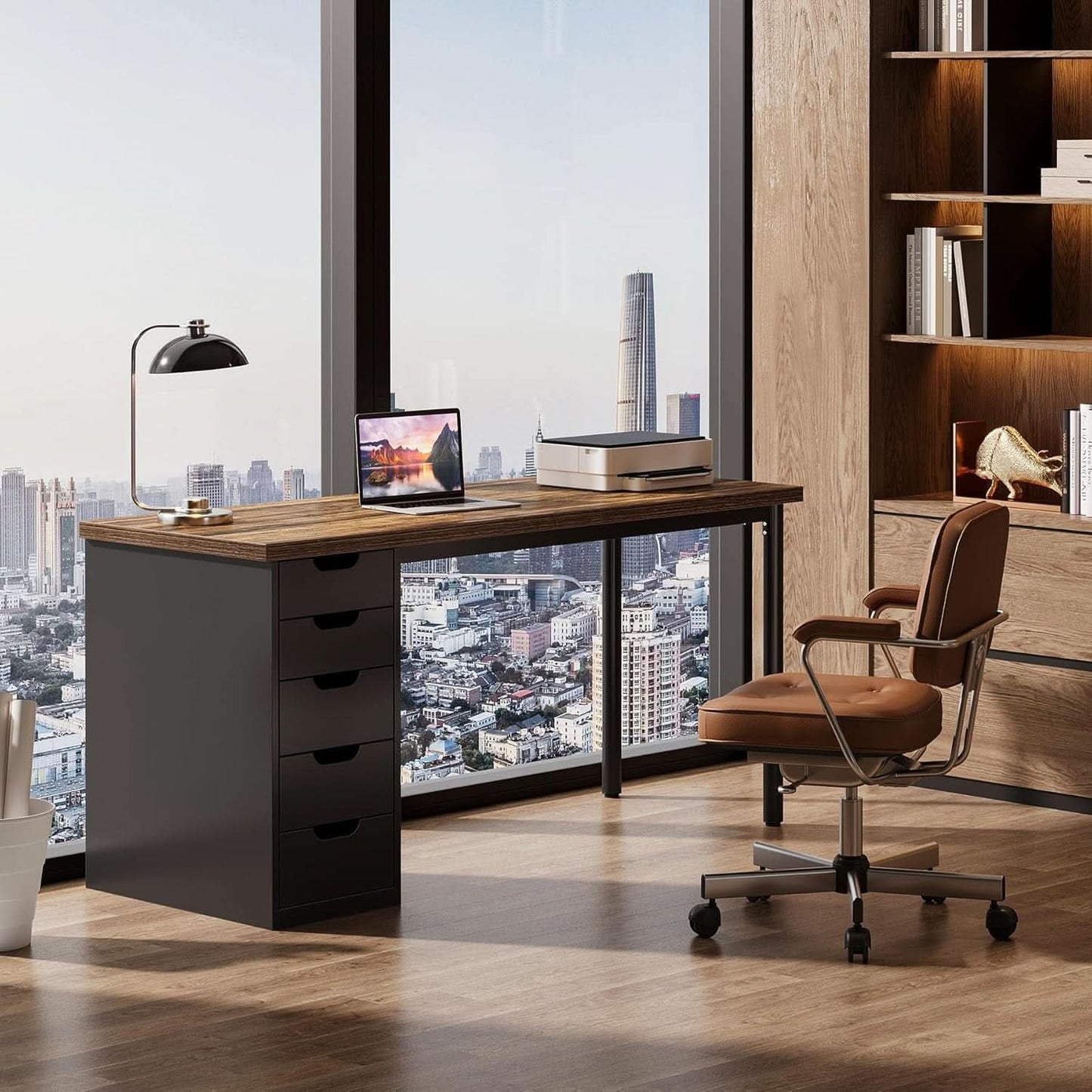 Modern Simple Computer Desk with Reversible Drawers for Space Saving