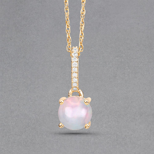 0.53 Carat Genuine Ethiopian Opal and White Diamond 10K Yellow Gold Pendant