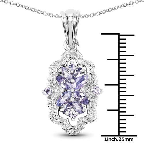 1.03 Carat Genuine Tanzanite & White Topaz .925 Sterling Silver Pendant