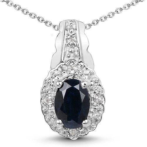 0.98 Carat Genuine Blue Sapphire and White Topaz .925 Sterling Silver Pendant